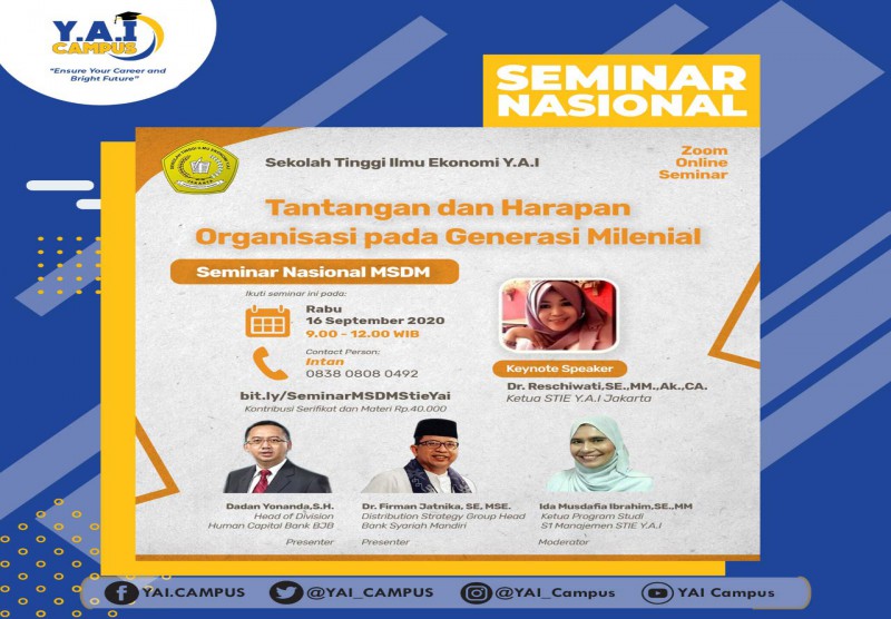 Seminar Nasional Manajemen MSDM dengan tema  "Tantangan dan Harapan Organisasi pada Generasi Milenial”