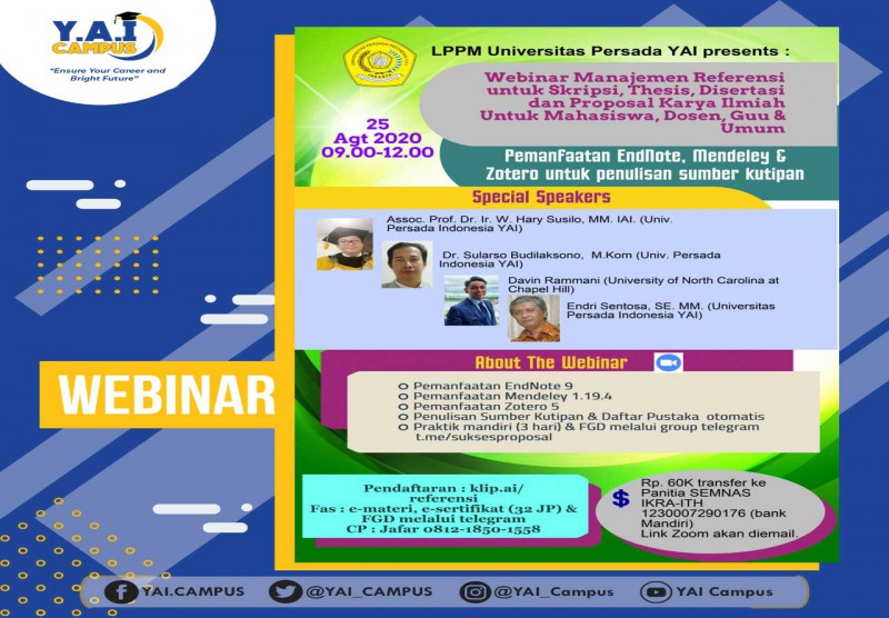 Webinar Manajemen Referensi Untuk Skripsi, Thesis, Disertasi dan Proposal Karya Ilmiah