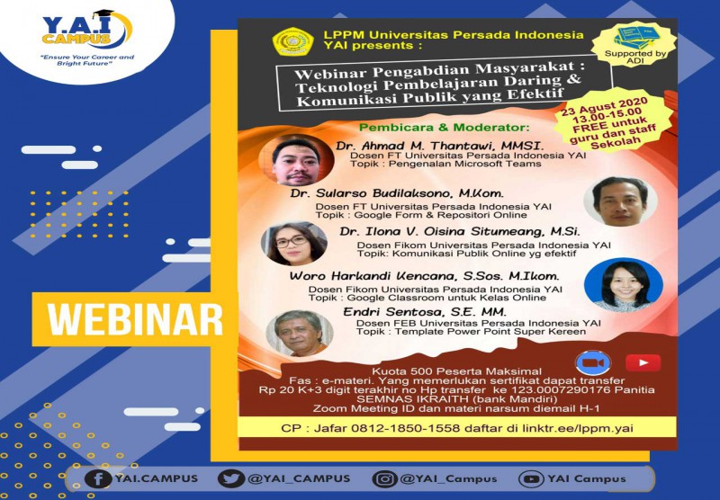 Webinar Pengabdian Masyarakat "Teknologi Pembelajaran Daring & Komunikasi Publik yang Efektif"